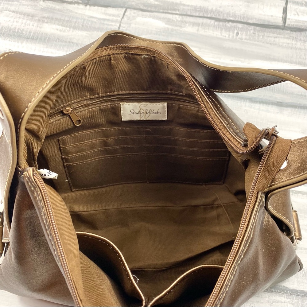 Studio Works Bronze Metallic Copper Hobo Handbag Leather Shoulder Bag Purse - Picture 11 of 15